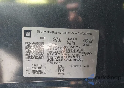 2019 Chevrolet Equinox Lt from USA, damaged, VIN 2GNAXLEX2K6186293